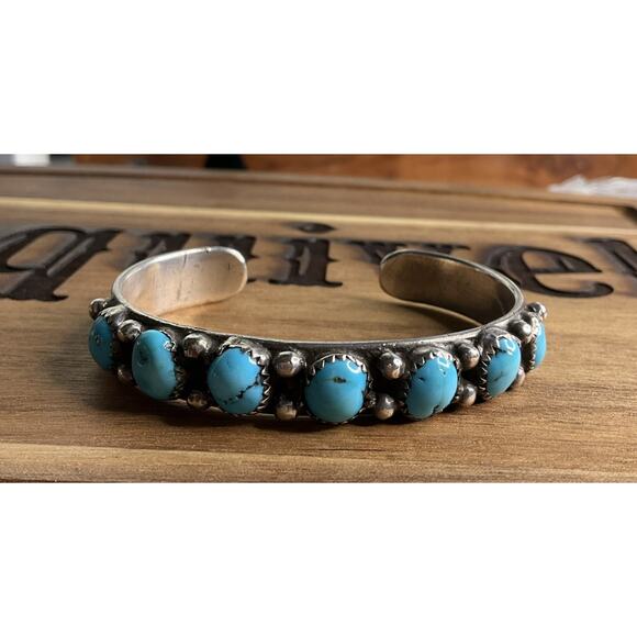 Native Jewelry - Sterling Silver Turquoise Cluster Cuff Bracelet Southwestern Native Style 925